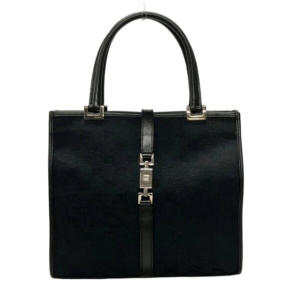 Auth GUCCI Jackie 21065 Black Jacquard Leather Handbag - Picture 1 of 12